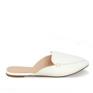 White Women's Slip On Open Back Pointed Toe Flat